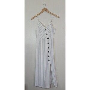 Urban Romantics Linen Blend Midi Button Up Dress Womens Size Small Stripped Wrap